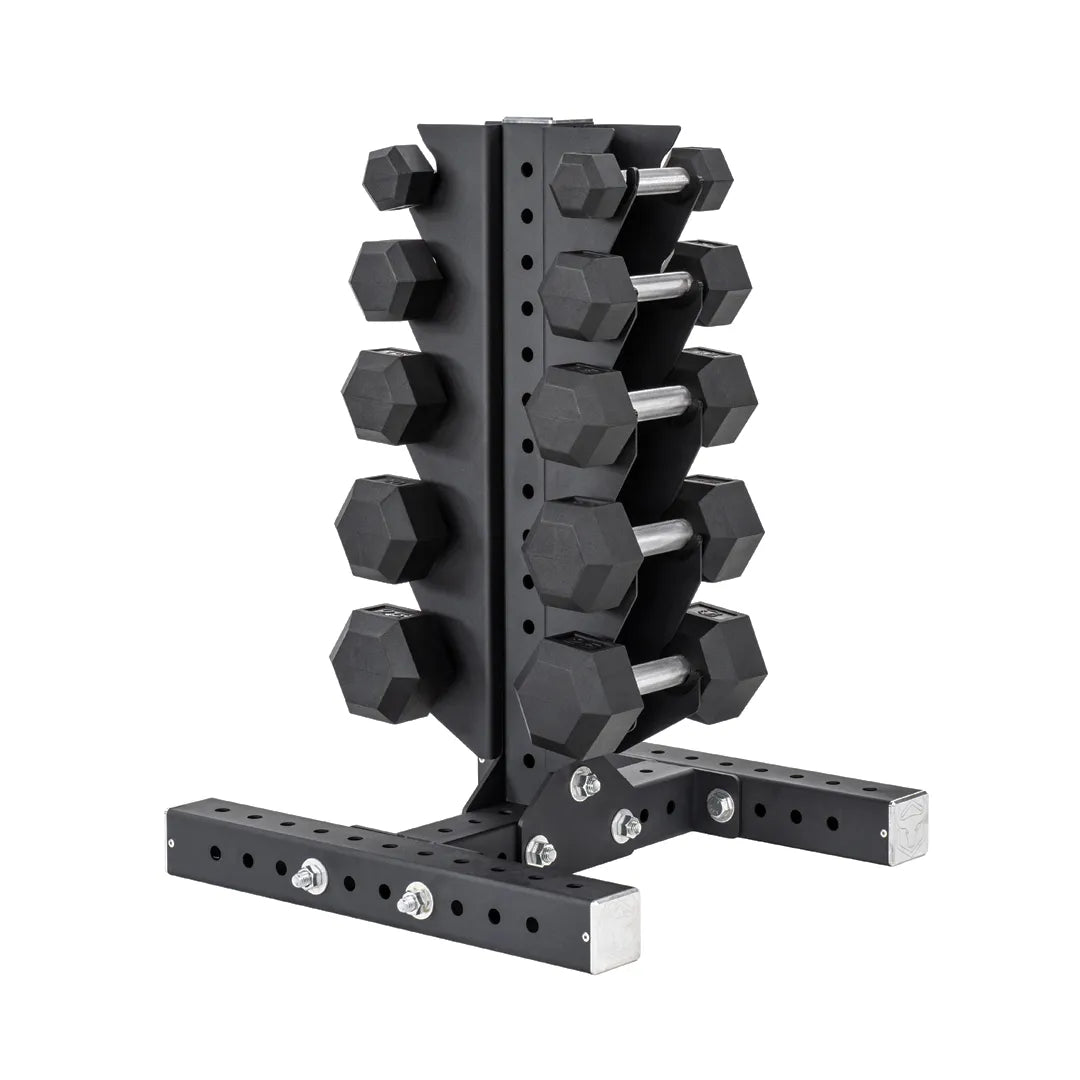 5-25 LB Rubber Hex Dumbbell Set with Vertical Storage Rack (5 Pairs) C0