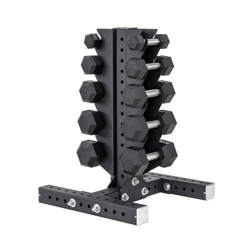 5-25 LB Rubber Hex Dumbbell Set with Vertical Storage Rack (5 Pairs) C0