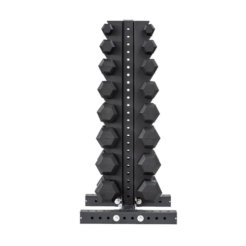 5-40 LB Rubber Hex Dumbbell Set with Vertical Storage Rack (8 Pairs) V1