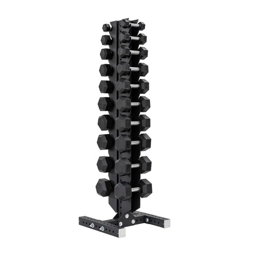 5-50 LB Rubber Hex Dumbbell Set with Vertical Storage Rack (10 Pairs) T2